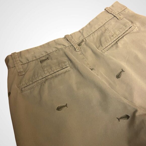 Old Navy Surplus Co Men's Shorts Size 32 Brown Cotton Embroidered Fish Skeleton - Picture 8 of 8
